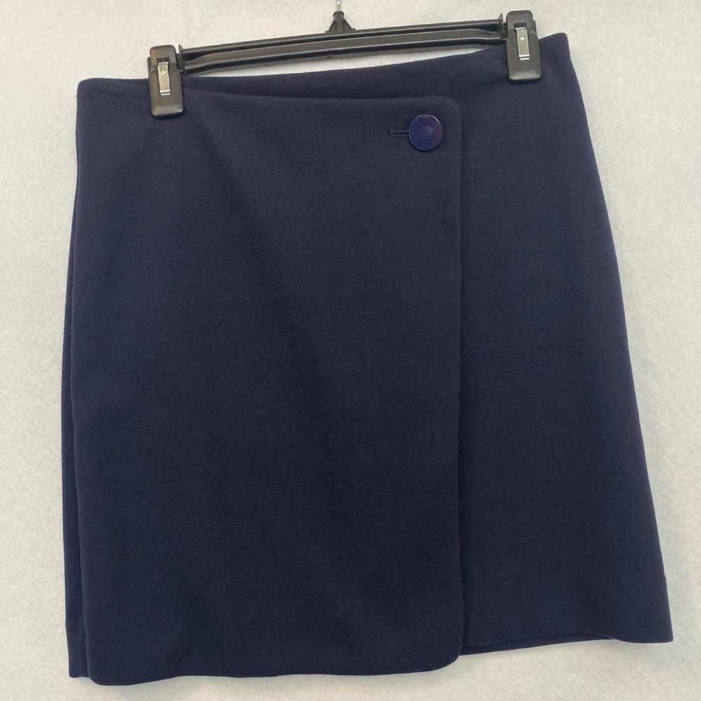 Loft Navy Blue A-Line Mini Skirt Back Zip Faux Wrap Heavy Size 2